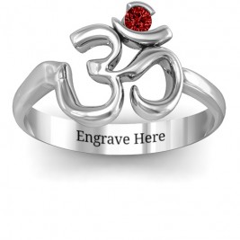 Sterling Silver Om - Sound of Universe Ring with Round Stone