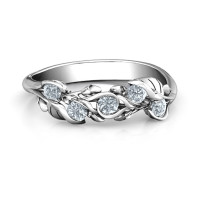 Sterling Silver Organic Leaf Five Stone Family Ring