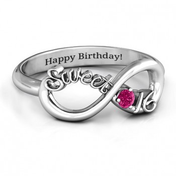 Sterling Silver Sweet 16 with Birthstone Infinity Ring
