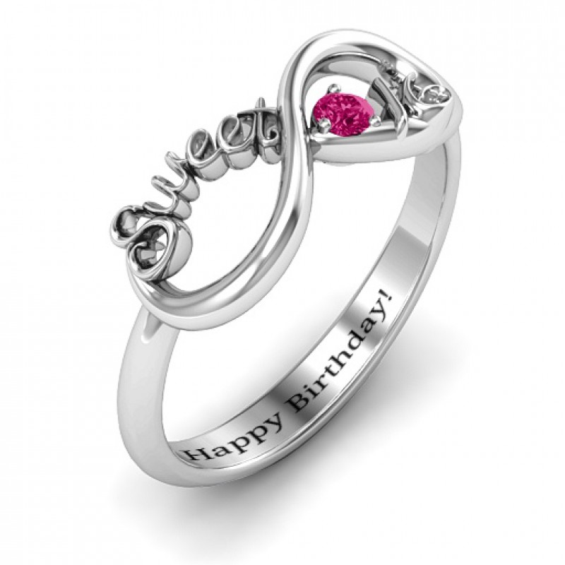Sterling Silver Sweet 16 with Birthstone Infinity Ring