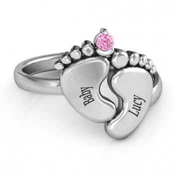 Sterling Silver Toe-tally In Love Engravable Birthstone Footprint Ring