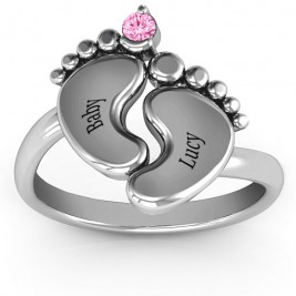 Sterling Silver Toe-tally In Love Engravable Birthstone Footprint Ring