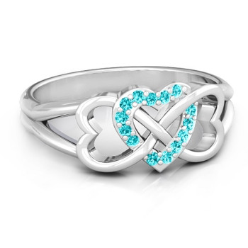 Sterling Silver Triple Heart Infinity Ring with Mint Swarovski Zirconia Stones