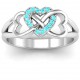 Sterling Silver Triple Heart Infinity Ring with Mint Swarovski Zirconia Stones