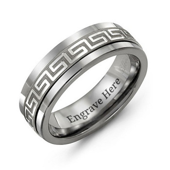 Tungsten Men's Greek Key Tungsten Band Ring