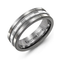 Tungsten Men's Tungsten Grooved Centre Band Ring