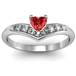 V-Accented Heart Ring