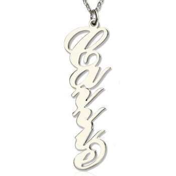 Solid White Gold 18ct Personalised Vertical Carrie Style Name Necklace