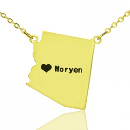 Custom Arizona State Shaped Necklaces With Heart  Name Gold Plated