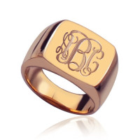 Square Script Monogram Initial Ring Rose Gold