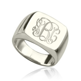 Engraved Square Designs Monogram Ring Sterling Silver