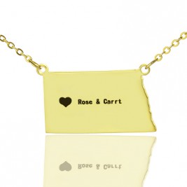 Personalised ND State USA Map Necklace With Heart  Name Gold Plated