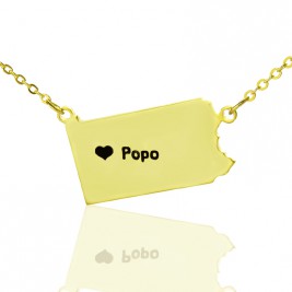 Personalised PA State USA Map Necklace With Heart  Name Gold Plated