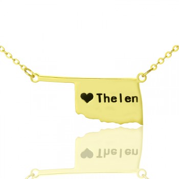 America Oklahoma State USA Map Necklace With Heart  Name Gold Plated