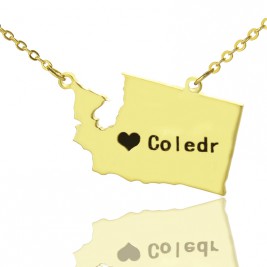 Washington State USA Map Necklace With Heart  Name Gold Plated