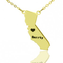 California State Shaped Necklaces With Heart  Name Gold Plated