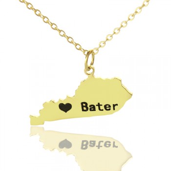 Custom Kentucky State Shaped Necklaces With Heart  Name Gold Plated