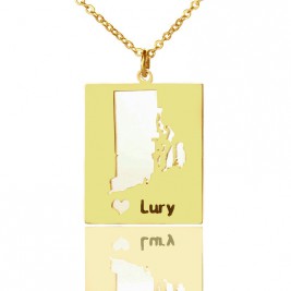 Personalised Rhode State Dog Tag With Heart  Name Gold Plated