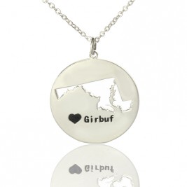 Custom Maryland Disc State Necklaces With Heart  Name Silver
