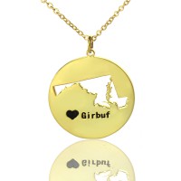 Custom Maryland Disc State Necklaces With Heart  Name Gold Plated