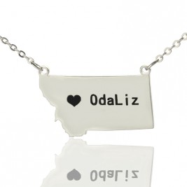 Custom Montana State Shaped Necklaces With Heart  Name Silver