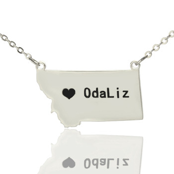 Custom Montana State Shaped Necklaces With Heart  Name Silver