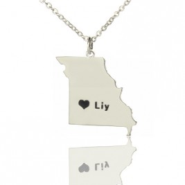 Custom Missouri State Shaped Necklaces With Heart  Name Silver