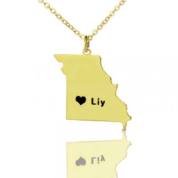 Custom Missouri State Shaped Necklaces With Heart  Name Gold Plated