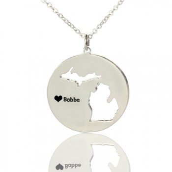 Custom Michigan Disc State Necklaces With Heart  Name Silver