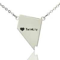 Custom Nevada State Shaped Necklaces With Heart  Name Silver