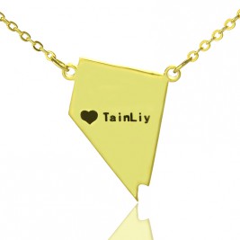 Custom Nevada State Shaped Necklaces With Heart  Name Gold Plated