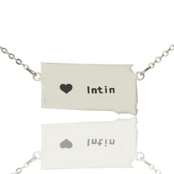South Dakota State Shaped Necklaces With Heart  Name Silver