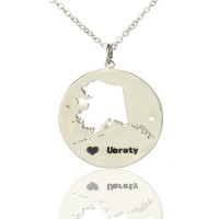 Custom Alaska Disc State Necklaces With Heart  Name Silver