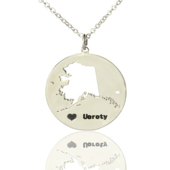 Custom Alaska Disc State Necklaces With Heart  Name Silver