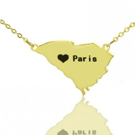South Carolina State Shaped Necklaces With Heart  Name Gold Plated