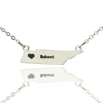Custom Tennessee State Shaped Necklaces With Heart  Name Silver