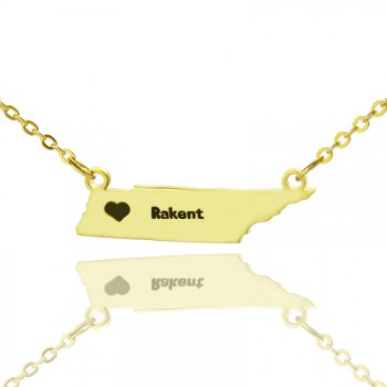 Custom Tennessee State Shaped Necklaces With Heart  Name Gold Plated