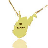 Custom West Virginia State Shaped Necklaces With Heart  Name Gold