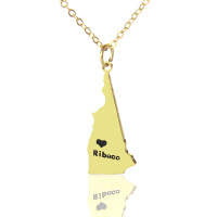 Custom New Hampshire State Shaped Necklaces With Heart  Name Gold