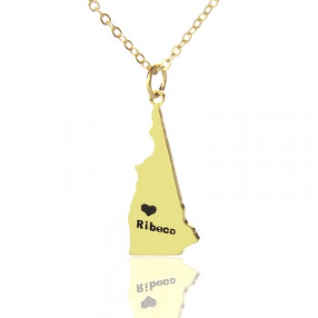 Custom New Hampshire State Shaped Necklaces With Heart  Name Gold