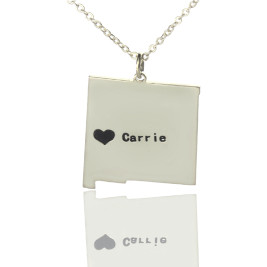 Custom New Mexico State Shaped Necklaces With Heart  Name Silver