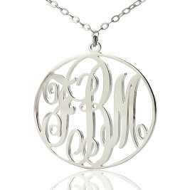 Personalised 18ct White Gold Plated Vine Font Circle Initial Monogram Necklace