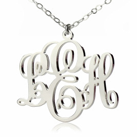 Personalised Vine Font Initial Monogram Necklace 18ct White Gold Plated