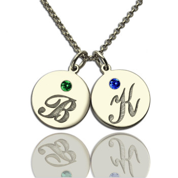 Personalised Disc Necklace with Initial  Birthstone