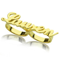 Custom Allegro Two Finger Nameplated Ring 18ct Gold Plated