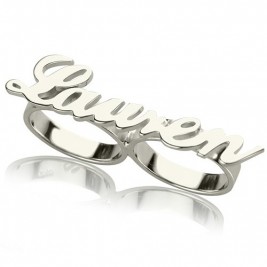 Personalised Allegro Two Finger Name Ring Sterling Silver