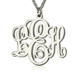 Personalised Vine Font Initial Monogram Necklace Sterling Silver