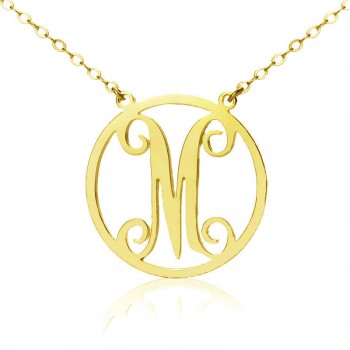 Solid Gold 18ct Single Initial Circle Monogram Necklace