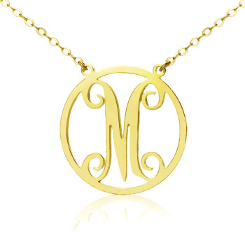 Solid Gold 18ct Single Initial Circle Monogram Necklace