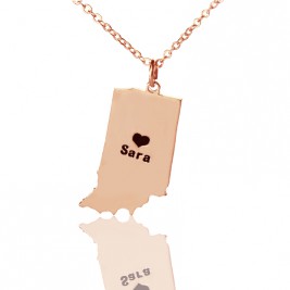 Custom Indiana State Shaped Necklaces With Heart  Name Rose Gold
